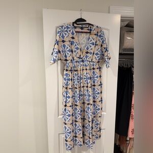 Geometric Blue and Cream Dress brand Marea
